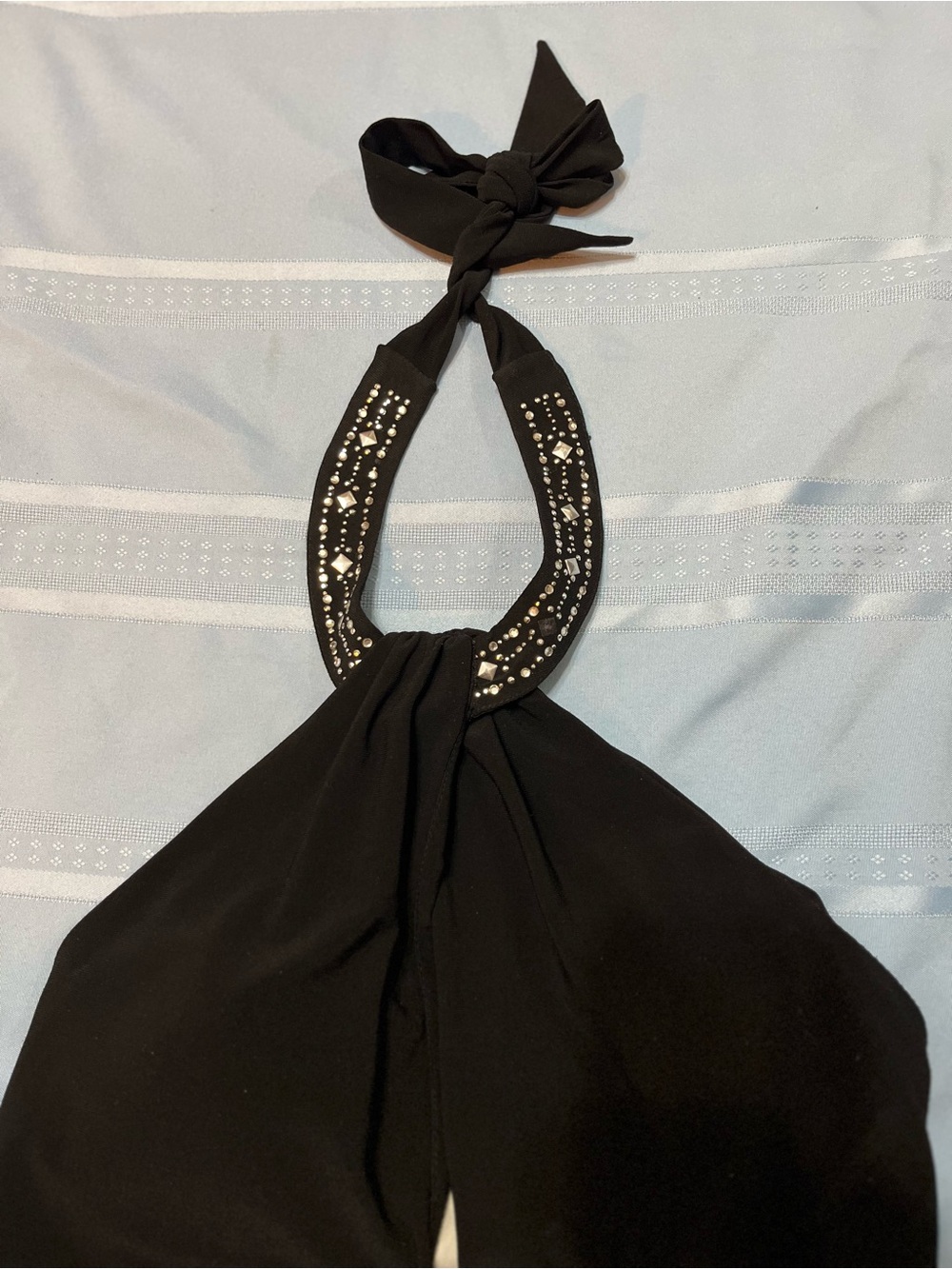 Signature by Sangria Black Jeweled Halter Scarf Top Dress